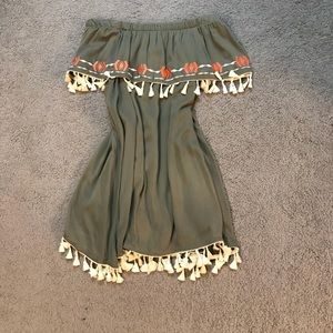 Off shoulder olive dress